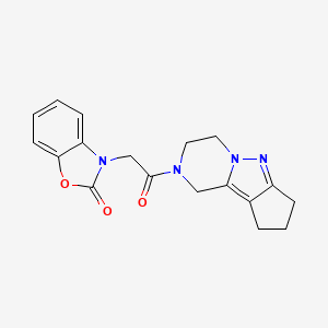 molecular formula C18H18N4O3 B3005407 3-(2-oxo-2-(3,4,8,9-tetrahydro-1H-cyclopenta[3,4]pyrazolo[1,5-a]pyrazin-2(7H)-yl)ethyl)benzo[d]oxazol-2(3H)-one CAS No. 2034509-63-0