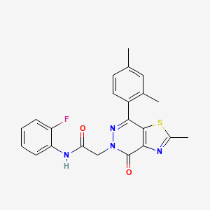 molecular formula C22H19FN4O2S B3005495 2-(7-(2,4-dimethylphenyl)-2-methyl-4-oxothiazolo[4,5-d]pyridazin-5(4H)-yl)-N-(2-fluorophenyl)acetamide CAS No. 941949-96-8