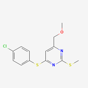 molecular formula C13H13ClN2OS2 B3005552 [6-[(4-Chlorophenyl)sulfanyl]-2-(methylsulfanyl)-4-pyrimidinyl]methyl methyl ether CAS No. 338747-96-9