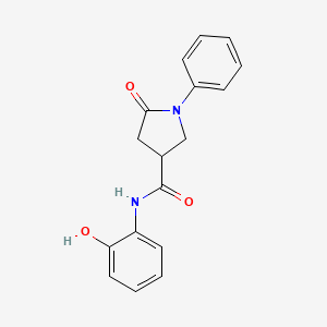 molecular formula C17H16N2O3 B3005575 N-(2-hydroxyphenyl)-5-oxo-1-phenylpyrrolidine-3-carboxamide CAS No. 591213-28-4