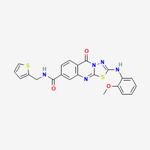 molecular formula C22H17N5O3S2 B3005587 2-((2-methoxyphenyl)amino)-5-oxo-N-(thiophen-2-ylmethyl)-5H-[1,3,4]thiadiazolo[2,3-b]quinazoline-8-carboxamide CAS No. 896704-26-0