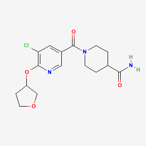 molecular formula C16H20ClN3O4 B3005598 1-[5-chloro-6-(oxolan-3-yloxy)pyridine-3-carbonyl]piperidine-4-carboxamide CAS No. 1903348-84-4
