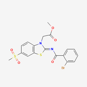molecular formula C18H15BrN2O5S2 B3005603 methyl 2-[(2Z)-2-[(2-bromobenzoyl)imino]-6-methanesulfonyl-2,3-dihydro-1,3-benzothiazol-3-yl]acetate CAS No. 865198-42-1