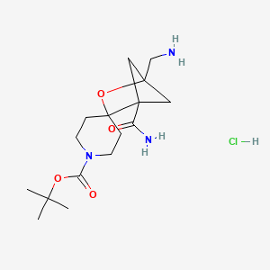 molecular formula C16H28ClN3O4 B3005610 Tert-butyl 1-(aminomethyl)-4-carbamoylspiro[2-oxabicyclo[2.1.1]hexane-3,4'-piperidine]-1'-carboxylate;hydrochloride CAS No. 2344680-98-2
