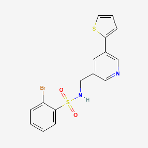 molecular formula C16H13BrN2O2S2 B3005649 2-bromo-N-((5-(thiophen-2-yl)pyridin-3-yl)methyl)benzenesulfonamide CAS No. 1903093-45-7