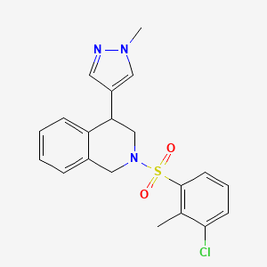 molecular formula C20H20ClN3O2S B3005699 2-((3-chloro-2-methylphenyl)sulfonyl)-4-(1-methyl-1H-pyrazol-4-yl)-1,2,3,4-tetrahydroisoquinoline CAS No. 2034298-36-5