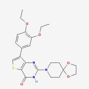 molecular formula C23H27N3O5S B3005728 7-(3,4-二乙氧基苯基)-2-(1,4-二氧杂-8-氮杂螺[4.5]癸-8-基)噻吩并[3,2-d]嘧啶-4(3H)-酮 CAS No. 1251617-28-3