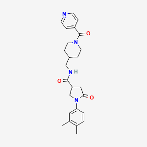 molecular formula C25H30N4O3 B3005739 1-(3,4-dimethylphenyl)-N-((1-isonicotinoylpiperidin-4-yl)methyl)-5-oxopyrrolidine-3-carboxamide CAS No. 1396747-70-8