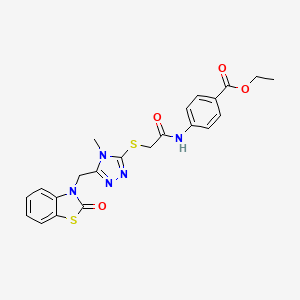 molecular formula C22H21N5O4S2 B3005774 ethyl 4-[2-({4-methyl-5-[(2-oxo-2,3-dihydro-1,3-benzothiazol-3-yl)methyl]-4H-1,2,4-triazol-3-yl}sulfanyl)acetamido]benzoate CAS No. 847400-52-6