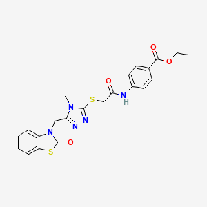 molecular formula C22H21N5O4S2 B3005774 ethyl 4-(2-((4-methyl-5-((2-oxobenzo[d]thiazol-3(2H)-yl)methyl)-4H-1,2,4-triazol-3-yl)thio)acetamido)benzoate CAS No. 847400-52-6