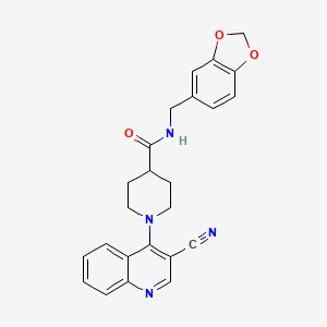 molecular formula C24H22N4O3 B3005776 N-(1,3-benzodioxol-5-ylmethyl)-1-(3-cyanoquinolin-4-yl)piperidine-4-carboxamide CAS No. 1206987-71-4