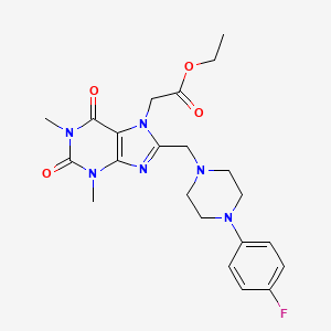 molecular formula C22H27FN6O4 B3005794 ethyl (8-{[4-(4-fluorophenyl)piperazin-1-yl]methyl}-1,3-dimethyl-2,6-dioxo-1,2,3,6-tetrahydro-7H-purin-7-yl)acetate CAS No. 851940-57-3