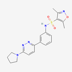 molecular formula C19H21N5O3S B3005827 3,5-dimethyl-N-(3-(6-(pyrrolidin-1-yl)pyridazin-3-yl)phenyl)isoxazole-4-sulfonamide CAS No. 1207001-44-2