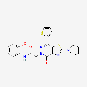 molecular formula C22H21N5O3S2 B3005867 N-(2-methoxyphenyl)-2-(4-oxo-2-(pyrrolidin-1-yl)-7-(thiophen-2-yl)thiazolo[4,5-d]pyridazin-5(4H)-yl)acetamide CAS No. 1105233-04-2