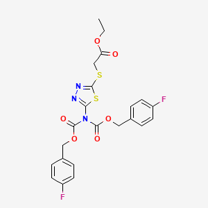 molecular formula C22H19F2N3O6S2 B3005909 Ethyl 2-{[5-(bis{[(4-fluorobenzyl)oxy]carbonyl}amino)-1,3,4-thiadiazol-2-yl]sulfanyl}acetate CAS No. 866042-08-2