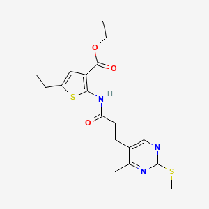 molecular formula C19H25N3O3S2 B3005931 Ethyl 2-{3-[4,6-dimethyl-2-(methylsulfanyl)pyrimidin-5-yl]propanamido}-5-ethylthiophene-3-carboxylate CAS No. 1089601-80-8
