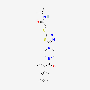 molecular formula C21H29N5O2S2 B3005932 N-isopropyl-2-((5-(4-(2-phenylbutanoyl)piperazin-1-yl)-1,3,4-thiadiazol-2-yl)thio)acetamide CAS No. 1105227-29-9