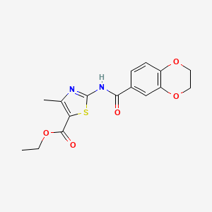 molecular formula C16H16N2O5S B3005966 ethyl 2-(2,3-dihydro-1,4-benzodioxine-6-amido)-4-methyl-1,3-thiazole-5-carboxylate CAS No. 477554-64-6