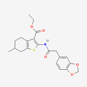 molecular formula C21H23NO5S B3005993 Ethyl 2-(2-(benzo[d][1,3]dioxol-5-yl)acetamido)-6-methyl-4,5,6,7-tetrahydrobenzo[b]thiophene-3-carboxylate CAS No. 921922-86-3