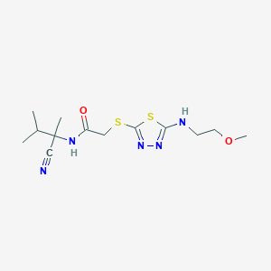 molecular formula C13H21N5O2S2 B3006023 N-(2-cyano-3-methylbutan-2-yl)-2-[[5-(2-methoxyethylamino)-1,3,4-thiadiazol-2-yl]sulfanyl]acetamide CAS No. 930695-52-6