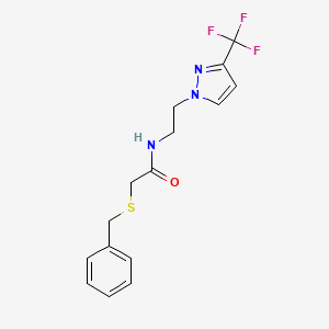 molecular formula C15H16F3N3OS B3006063 2-(benzylthio)-N-(2-(3-(trifluoromethyl)-1H-pyrazol-1-yl)ethyl)acetamide CAS No. 1448048-10-9