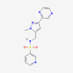 molecular formula C14H14N6O2S B3006109 N-((1-methyl-3-(pyrazin-2-yl)-1H-pyrazol-5-yl)methyl)pyridine-3-sulfonamide CAS No. 2034509-03-8