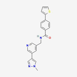 molecular formula C21H18N4OS B3006136 N-((5-(1-methyl-1H-pyrazol-4-yl)pyridin-3-yl)methyl)-4-(thiophen-2-yl)benzamide CAS No. 2034461-30-6