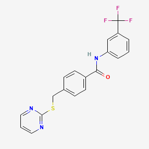 4-((pyrimidin-2-ylthio)methyl)-N-(3-(trifluoromethyl)phenyl)benzamide
