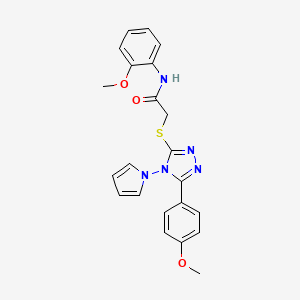 molecular formula C22H21N5O3S B3006230 N-(2-methoxyphenyl)-2-((5-(4-methoxyphenyl)-4-(1H-pyrrol-1-yl)-4H-1,2,4-triazol-3-yl)thio)acetamide CAS No. 896300-08-6