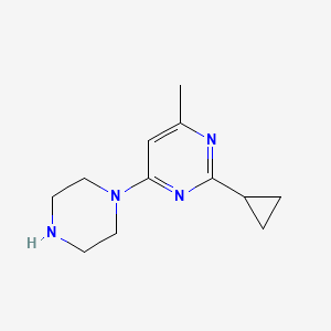 molecular formula C12H18N4 B3006333 2-Cyclopropyl-4-methyl-6-(piperazin-1-yl)pyrimidine CAS No. 1707735-29-2