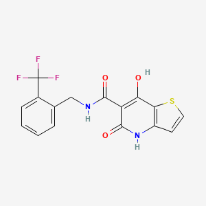 molecular formula C16H11F3N2O3S B3006348 7-hydroxy-5-oxo-N-{[2-(trifluoromethyl)phenyl]methyl}-4H,5H-thieno[3,2-b]pyridine-6-carboxamide CAS No. 1251681-57-8