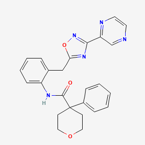 4-phenyl-N-(2-((3-(pyrazin-2-yl)-1,2,4-oxadiazol-5-yl)methyl)phenyl)tetrahydro-2H-pyran-4-carboxamide