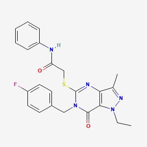 molecular formula C23H22FN5O2S B3006415 2-{[1-乙基-6-(4-氟苄基)-3-甲基-7-氧代-6,7-二氢-1H-吡唑并[4,3-d]嘧啶-5-基]硫anyl}-N~1~-苯乙酰胺 CAS No. 1358985-71-3