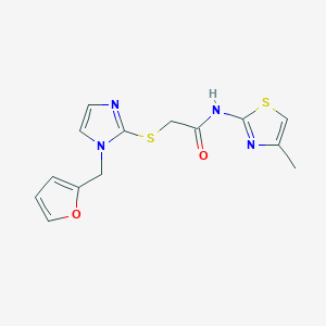 molecular formula C14H14N4O2S2 B3006423 2-((1-(furan-2-ylmethyl)-1H-imidazol-2-yl)thio)-N-(4-methylthiazol-2-yl)acetamide CAS No. 872594-29-1