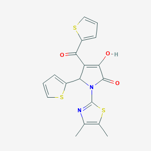 molecular formula C18H14N2O3S3 B3006424 1-(4,5-二甲基噻唑-2-基)-3-羟基-5-(噻吩-2-基)-4-(噻吩-2-甲酰基)-1H-吡咯-2(5H)-酮 CAS No. 577694-24-7