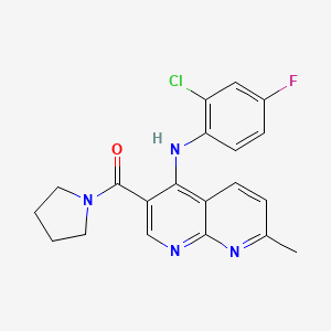 molecular formula C20H18ClFN4O B3006474 N-(2-CHLORO-4-FLUOROPHENYL)-7-METHYL-3-(PYRROLIDINE-1-CARBONYL)-1,8-NAPHTHYRIDIN-4-AMINE CAS No. 1251702-71-2
