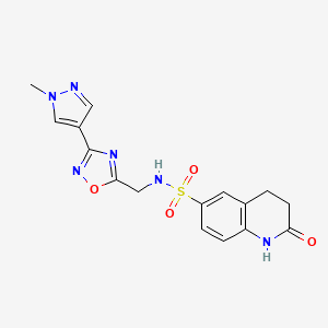 molecular formula C16H16N6O4S B3006489 N-((3-(1-methyl-1H-pyrazol-4-yl)-1,2,4-oxadiazol-5-yl)methyl)-2-oxo-1,2,3,4-tetrahydroquinoline-6-sulfonamide CAS No. 2034228-36-7