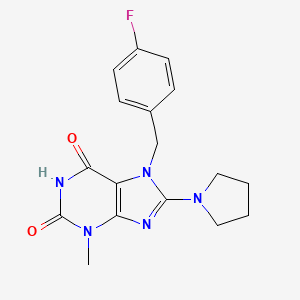 B3006524 7-[(4-Fluorophenyl)methyl]-3-methyl-8-pyrrolidin-1-ylpurine-2,6-dione CAS No. 505080-60-4