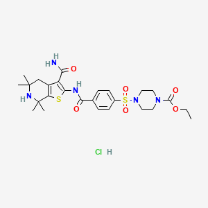 molecular formula C26H36ClN5O6S2 B3006566 Ethyl 4-((4-((3-carbamoyl-5,5,7,7-tetramethyl-4,5,6,7-tetrahydrothieno[2,3-c]pyridin-2-yl)carbamoyl)phenyl)sulfonyl)piperazine-1-carboxylate hydrochloride CAS No. 1215734-69-2