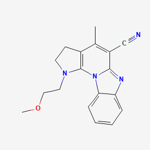 molecular formula C18H18N4O B3006883 3-(2-methoxyethyl)-7-methyl-1,3,10-triazatetracyclo[7.7.0.02,6.011,16]hexadeca-2(6),7,9,11,13,15-hexaene-8-carbonitrile CAS No. 876721-75-4