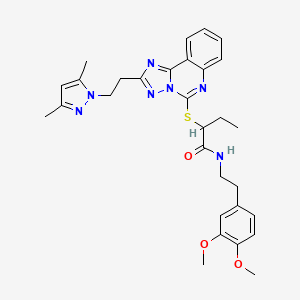 molecular formula C30H35N7O3S B3006938 N-[2-(3,4-dimethoxyphenyl)ethyl]-2-({2-[2-(3,5-dimethyl-1H-pyrazol-1-yl)ethyl]-[1,2,4]triazolo[1,5-c]quinazolin-5-yl}sulfanyl)butanamide CAS No. 896698-40-1