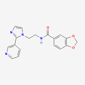 molecular formula C18H16N4O3 B3006972 N-(2-(2-(pyridin-3-yl)-1H-imidazol-1-yl)ethyl)benzo[d][1,3]dioxole-5-carboxamide CAS No. 2034234-22-3