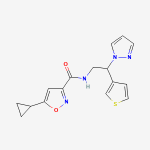 molecular formula C16H16N4O2S B3006978 N-(2-(1H-pyrazol-1-yl)-2-(thiophen-3-yl)ethyl)-5-cyclopropylisoxazole-3-carboxamide CAS No. 2034595-87-2