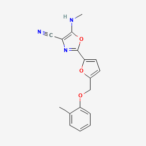 molecular formula C17H15N3O3 B3007007 5-(Methylamino)-2-(5-((o-tolyloxy)methyl)furan-2-yl)oxazole-4-carbonitrile CAS No. 941903-93-1