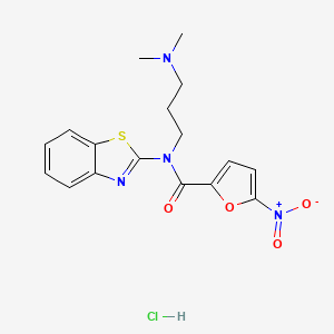 molecular formula C17H19ClN4O4S B3007021 N-(benzo[d]thiazol-2-yl)-N-(3-(dimethylamino)propyl)-5-nitrofuran-2-carboxamide hydrochloride CAS No. 1215791-20-0