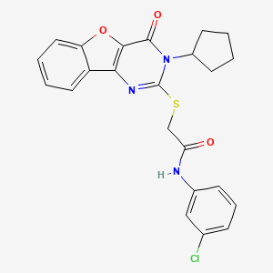 molecular formula C23H20ClN3O3S B3007024 N-(3-chlorophenyl)-2-[(3-cyclopentyl-4-oxo-3,4-dihydro[1]benzofuro[3,2-d]pyrimidin-2-yl)sulfanyl]acetamide CAS No. 899986-16-4