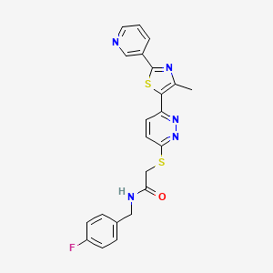 molecular formula C22H18FN5OS2 B3007091 N-(4-fluorobenzyl)-2-((6-(4-methyl-2-(pyridin-3-yl)thiazol-5-yl)pyridazin-3-yl)thio)acetamide CAS No. 955261-14-0