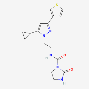 molecular formula C16H19N5O2S B3007129 N-(2-(5-cyclopropyl-3-(thiophen-3-yl)-1H-pyrazol-1-yl)ethyl)-2-oxoimidazolidine-1-carboxamide CAS No. 2034586-34-8
