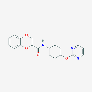 molecular formula C19H21N3O4 B3007143 N-((1r,4r)-4-(pyrimidin-2-yloxy)cyclohexyl)-2,3-dihydrobenzo[b][1,4]dioxine-2-carboxamide CAS No. 2034194-62-0