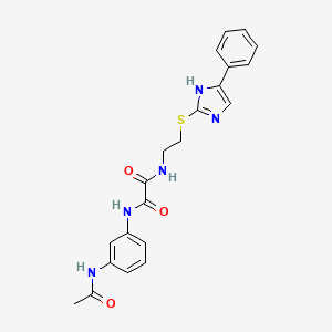 molecular formula C21H21N5O3S B3007249 N1-(3-acetamidophenyl)-N2-(2-((4-phenyl-1H-imidazol-2-yl)thio)ethyl)oxalamide CAS No. 897457-56-6